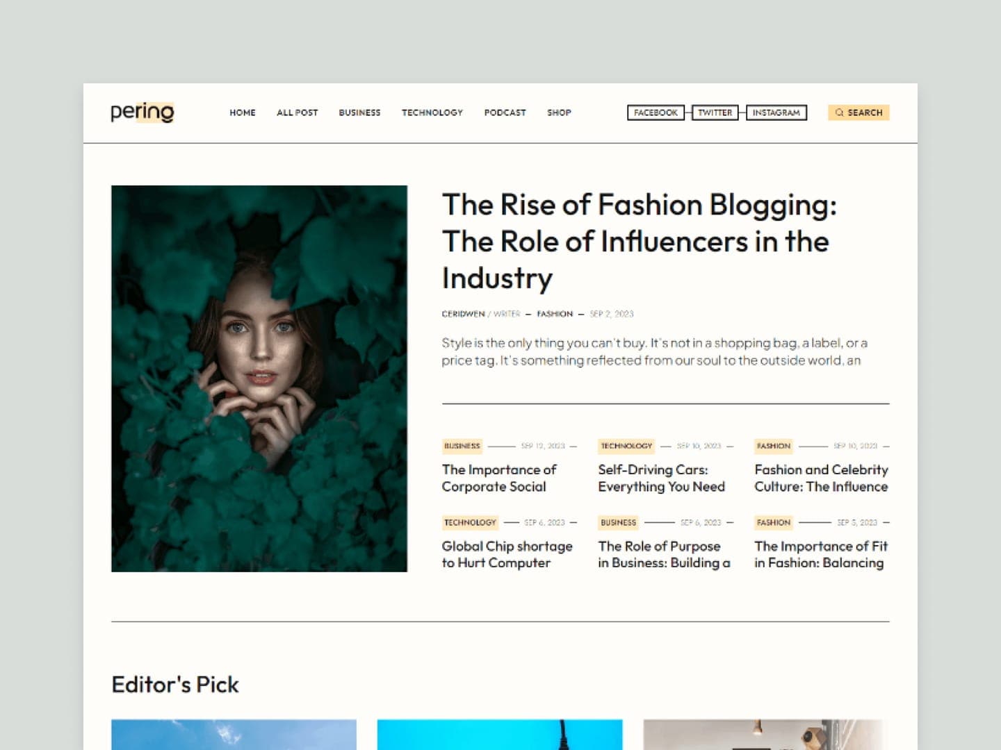 Pering website shown on screens