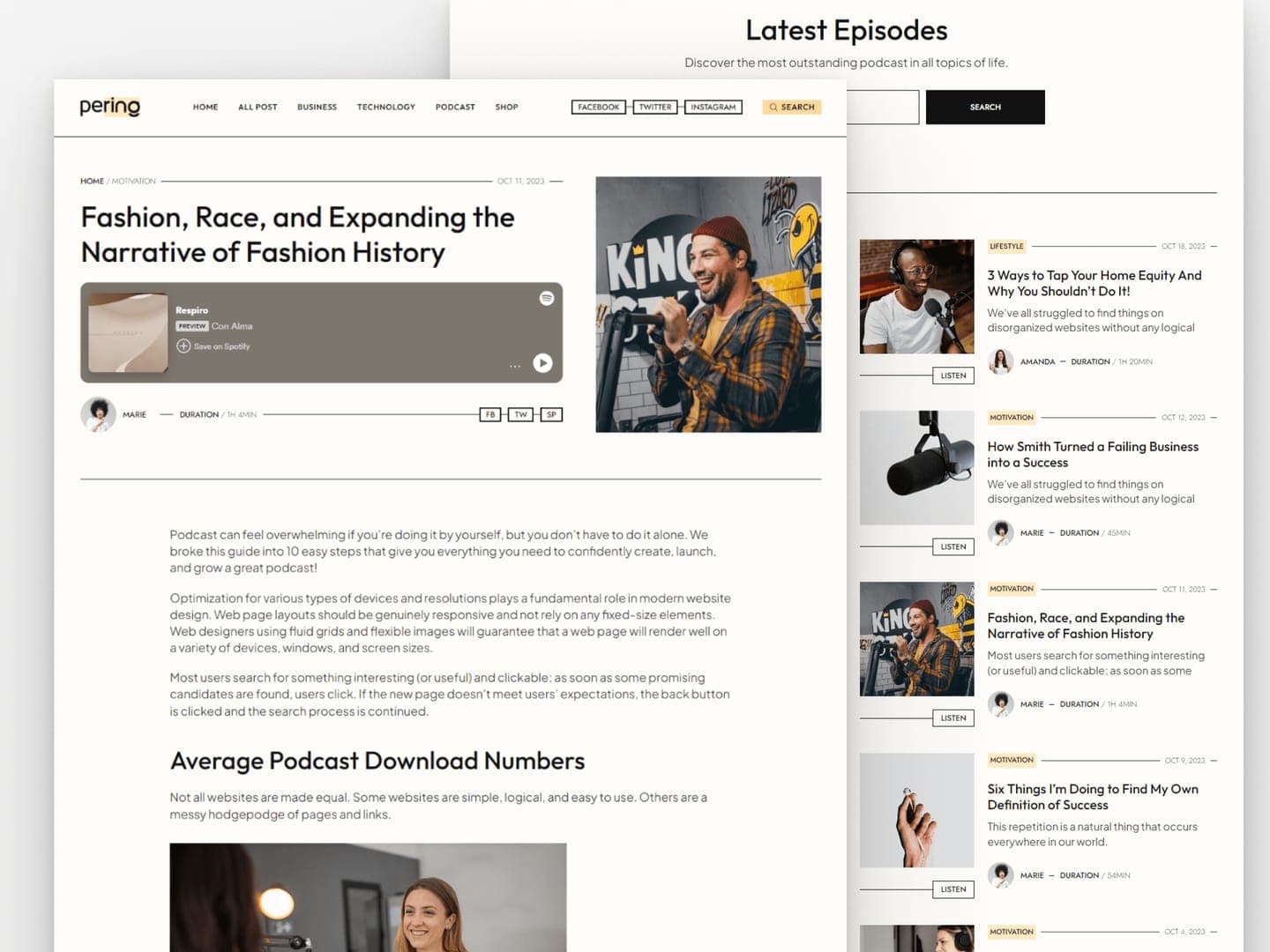 Pering website, page 1