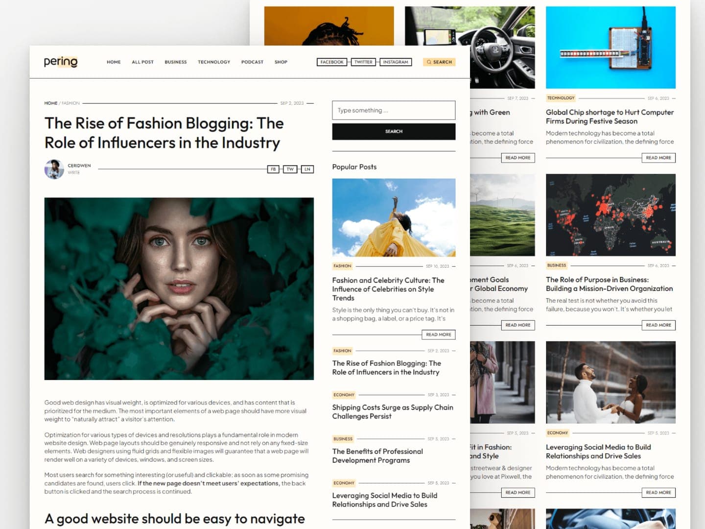 Pering website, page 2